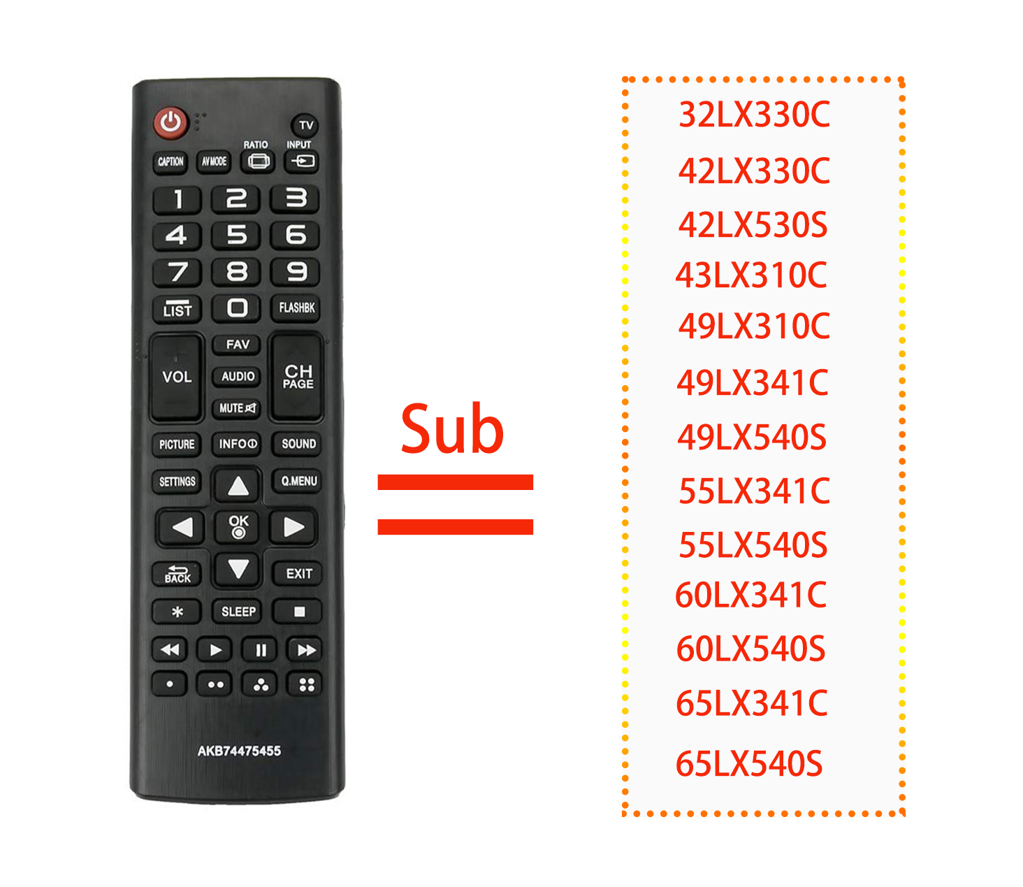 AKB74475455 Replace for LG TV Remote control 60LB5200 65LB5200 32LF500B