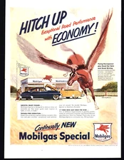 1950 MOBILEGAS SACONY-VACUUM OIL COMPANY YELLOW CONVERTIBLE VINTAGE PRINT AD