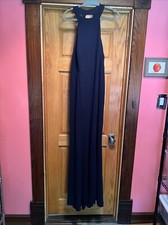 BHLDN Juliana High-Neck Side-Slit Stretch Crepe Maxi Dress Midnight Navy 18 New