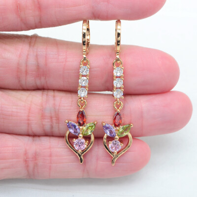 18K Yellow Gold Filled Women Clear Topaz Sparkling Flower Wedding Earrings