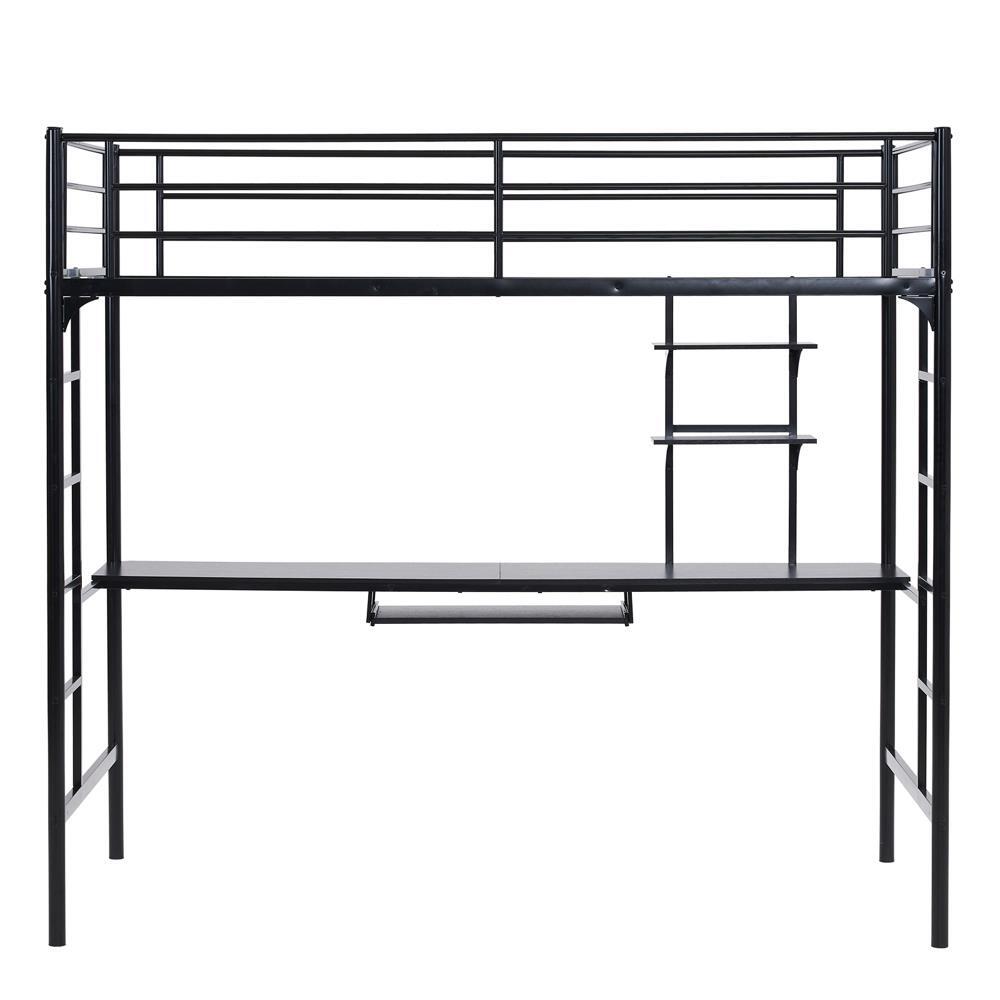 Twin Size Loft Bed with Desk and Storage, Heavy Duty Metal Loft Bed