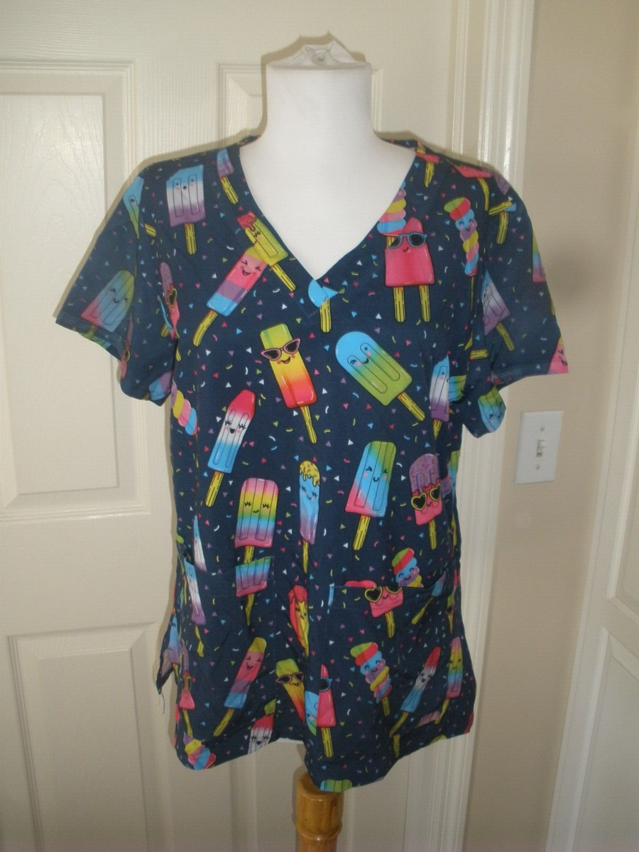 Women's Medical Scrubs Top M Meraki sport popsicle design (T67)