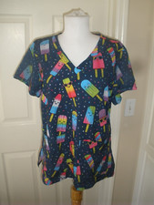 Women's Medical Scrubs Top M Meraki sport popsicle design T67 