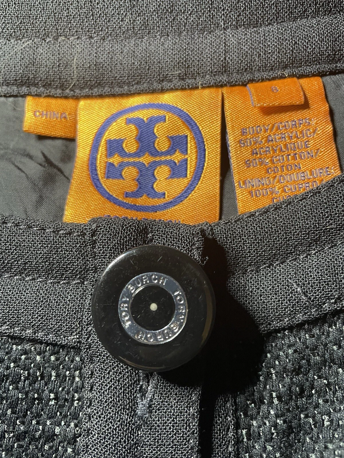 Abito TORY BURCH ""Corpo"" cotone tweed bottoni accento turno 8 nero prezzo al dettaglio $498