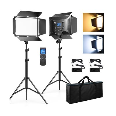 Dazzne D50 Photography Lighting with Barn Door, 2-Pack 15.4'' LED Video Light ...