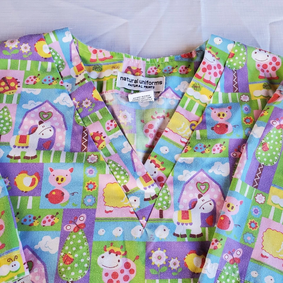 Women's Farm Animals Scrub Top - Size (M)- Natural Uniforms - Natural Prints - Image 3 of 4