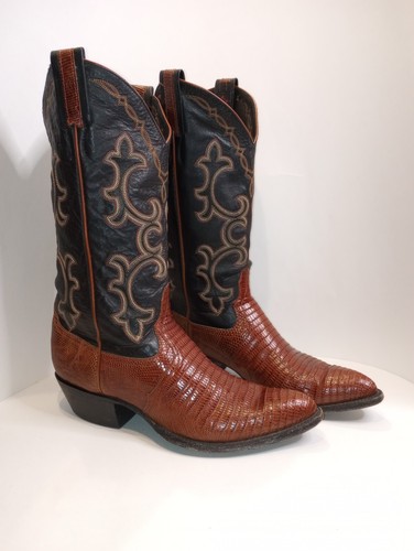 Black Brown Barbed Wire Brand U.S.A. Made Cowboy Boots Mens 9 B Faux Reptile