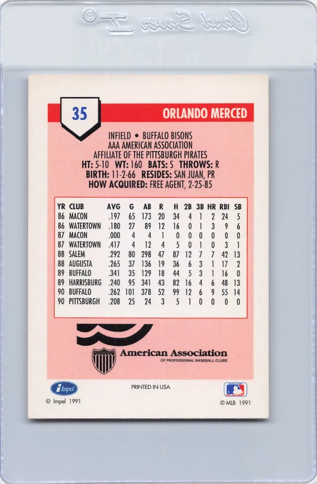 1991 Impel #35 Orlando Merced Buffalo Bisons Signed Auto *H3923 - Image 2 of 2