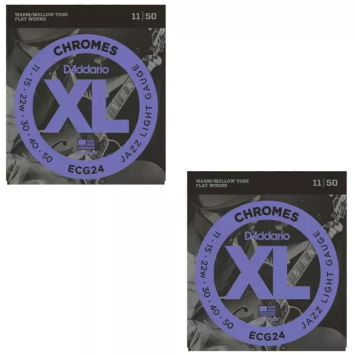 D'Addario Guitar Strings 2 Sets Electric ECG24 Chrome Jazz Light 11-50 Flatwound