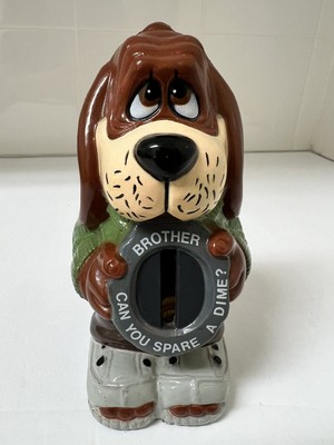 Vintage Dog Homeless  Hound Piggy Bank Spare Change 1980's J.S.N.Y Plastic Dog