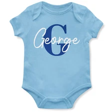 Navy Name and Initial Babygrow Personalised Birthday Newborn Gifts for Baby C...