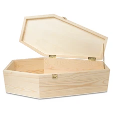 Wooden Coffin Box 30 inch Unfinished, Halloween Decor, Pet Casket | Woodpeckers