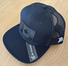 Canada Flag Branded Bills Trucker Hat 200 Snapback Leather Patch Black - NEW!