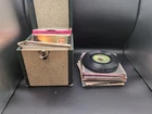 Vintage 45rpm Vinyl Record Box Carrying Case 59 Records Elvis, Beatles, Madonna