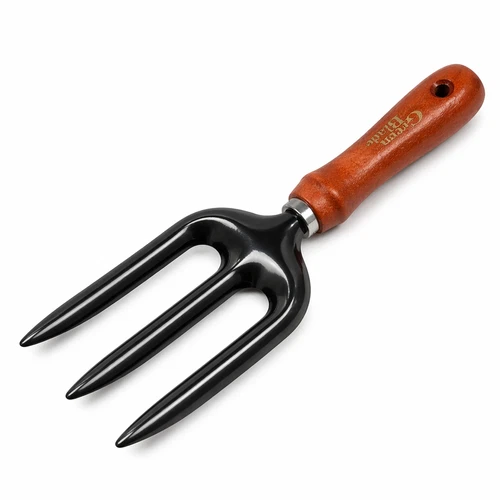 Heavy Duty Garden Hand Fork, Strong Steel Tines With Ergonomic Wooden Handle