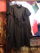 ZARA SIZE MED BLACK VELVET RETRO LOOK SHIFT DRESS WHITE TRIMS  8 10-12