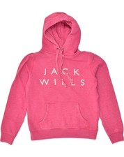 JACK WILLS Womens Graphic Hoodie Jumper UK 10 Small Pink Cotton KF09
