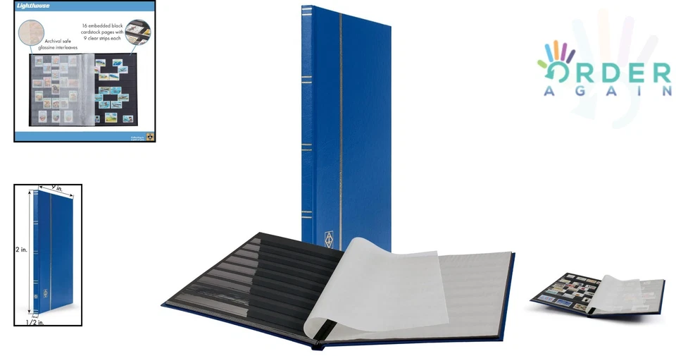 Stamp Stockbook Faux Leather Blue 16 Pages Large Capacity for Collectors - Image 2 of 4