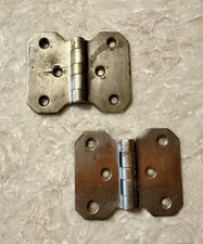 Vintage Nickel Over Brass Non Mortise Cabinet Hinges Pair 3-1/4 x 2-3/4
