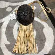 Native American turtle shell Bag Leather  Native Made Shell Signed  With Tags