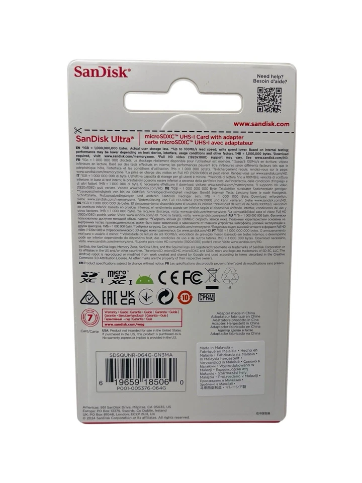 SanDisk 64GB Ultra Class 10 TF 100MB/S MicroSD Micro SDXC UHS-I TF Memory Card - Image 2 of 3