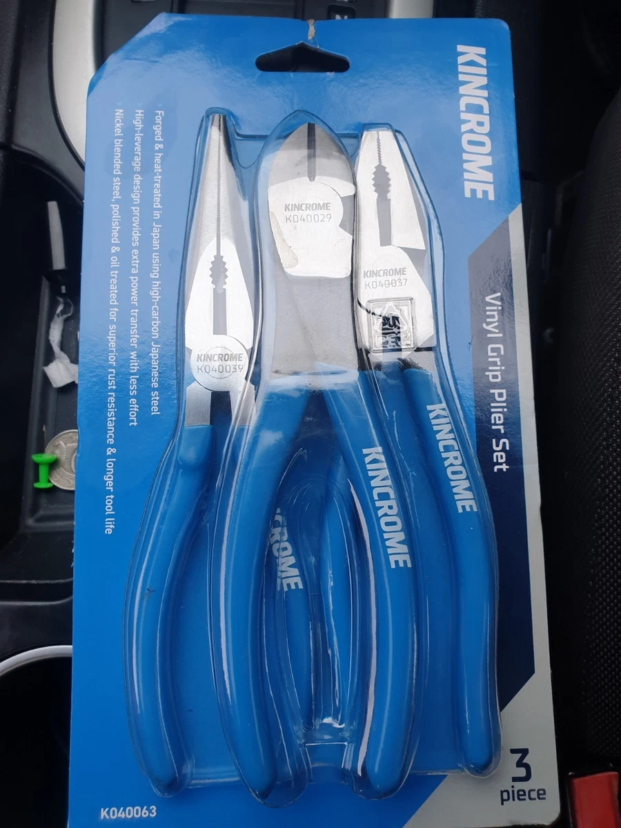 KINCROME 3 PC Vinyl Plier Set Combination Long Nose Diagonal Cutters K040063 