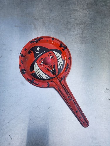 Vintage KIRCHHOF Halloween TIN LITHO Noisemaker Clapper Witch Bat Cat Moon USA