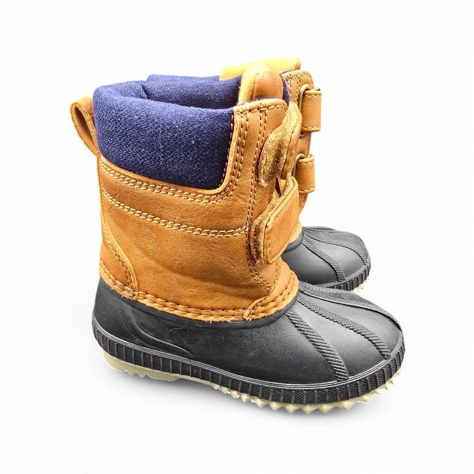 Botas de nieve para todo tipo de clima para niños pequeños correas de gancho y bucle EE. UU. 7/8 negro coñac Foto 4 de 4