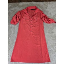 Speed Limit MPH Womens Coral Orange Roll Tab Sleeve Button Front Shirt Dress S