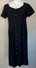 Vintage 80s Polka Dot Midi Dress Womens 10P Secretary Navy Button Front
