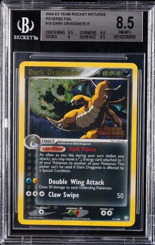 2004 POKEMON EX TEAM ROCKET RETURNS REVERSE FOIL #15 DARK DRAGONITE BGS 8.5