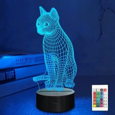 Lampeez 3D Cat Lamp Night Light Kitten 3D Illusion lamp for Kids, 16 Colors Chan
