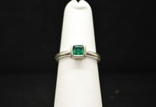 Sterling Silver Ring w/ Square Green Stone SZ 5 FMF308