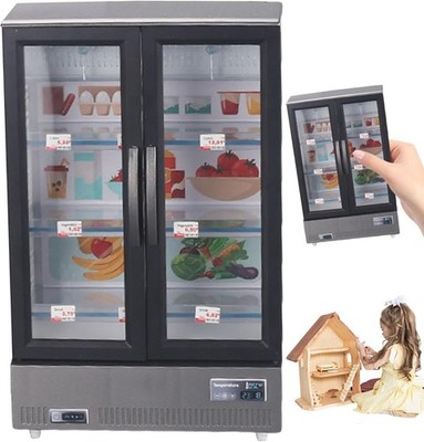 Miniature Double Door Refrigerator Model w/LED & Music Dollhouse Furniture Decor