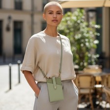 Heyday Crossbody Phone Holder Pouch Sage Green Vegan Leather Strap