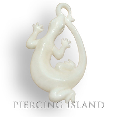 Gecko Amulett Anhänger mit Band Bone Knochen Maori Design Handarbeit PB063