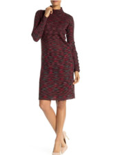 Solutions - Mock Turtleneck Knit Sweater Dress - Maroon Red - Sz M