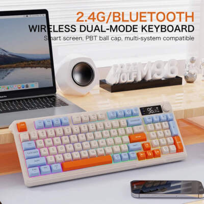 FREEWOLF M96 Wireless Bluetooth Dual-Mode Keyboard PBT Keycap Screen Knob Lithiu