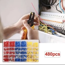 480 ASSORTED INSULATED ELECTRICAL WIRE TERMINAL CRIMP CONNECTOR SPADE SET KIT