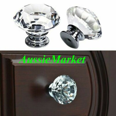 10 X Door Knobs Crystal Glass Silver Handles Drawer Cabinet