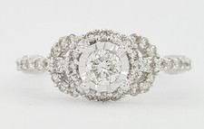 Natural Round Diamond Halo Engagement Ring 0.61 ct 14k White Gold Retail 2499