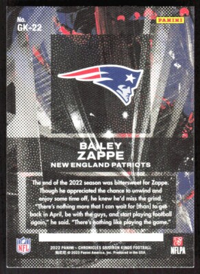 2022 3522D Panini Chronicles Gridiron Kings Bailey Zappe Rookie