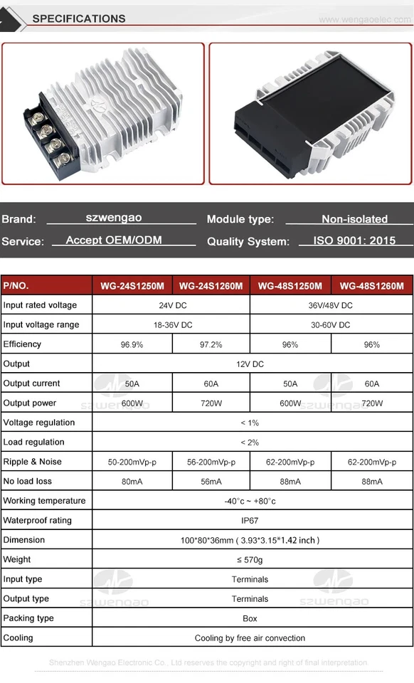 Carro de golf convertidor de voltaje reductor 36V 48V a 12V/13,8V 60A DC-DC de 13,8 voltios Foto 2 de 4
