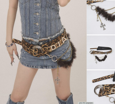 D.I.A. Leopard Moon Buckle Belt Beige Gal Revival Japan NEW