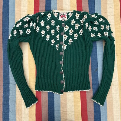 Vintage 1970s Green Wool Popcorn Knit Sweater Cardigan White Flowers Jacket Lanz | eBay Vintage 1970s Green Wool Popcorn Knit Sweater Cardigan White Flowers Jacket Lanz | eBay