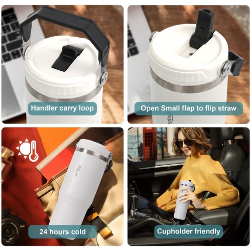 30 Oz Tumbler With Flip Straw Vacuum Insulated Stainless Steel Water Bottle For - Picture 7 of 9