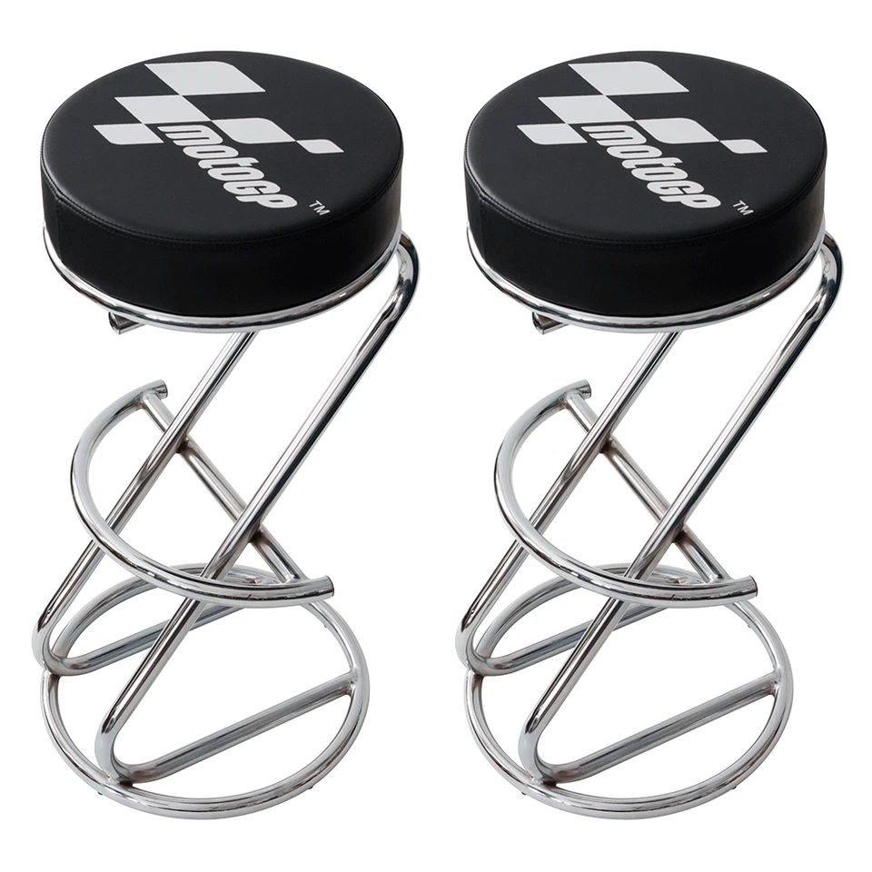 Pair Of MotoGP Bar Stools Black Home Garden Breakfast Pub Stools Factory Seconds