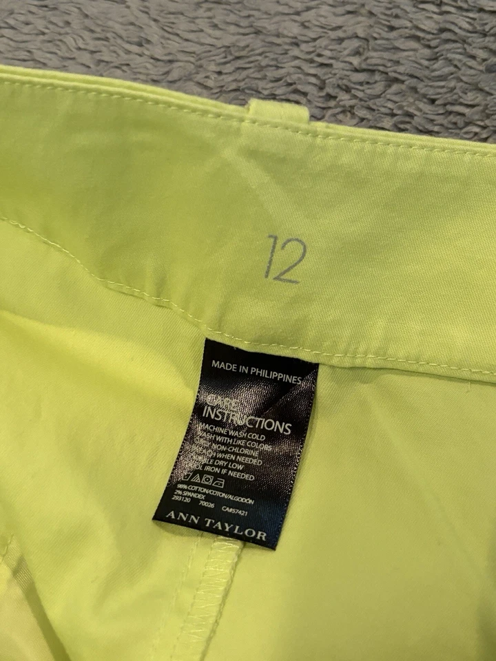 Ann Taylor Pants Womens 12 Carnegie Cropped Bright Green Yellow - Image 3 of 4