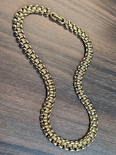 Seltene Monet flache Korb geflochtene Halsband Kette goldfarbene Halskette 16,5" 70er - Bild 5 von 6