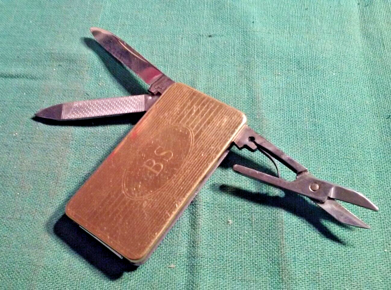 BS Initials Stainless Steel Belt Clip Knife Multi Tool with Scissors